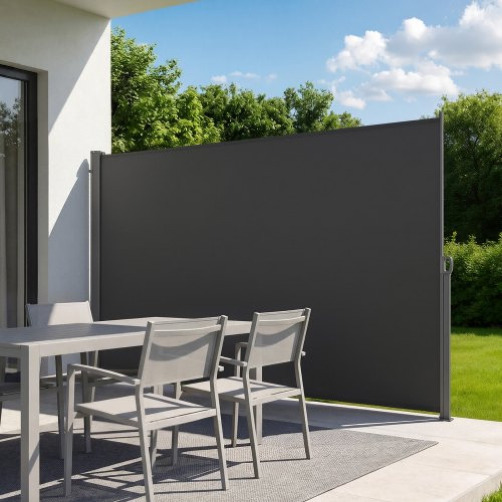 Πτυσσόμενη πλαϊνή τέντα VEVOR, 180 x 300 cm Αίθριο αναδιπλούμενη πλαϊνή σήτα με ύφασμα πολυεστέρα 180 g/m², αδιάβροχο σκίαστρο Εξωτερική οθόνη Privacy Διαχωριστικό δωματίου για κήπο, μπαλκόνι, πισίνες, κατάστρωμα, γκρι