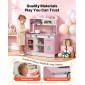 VEVOR Play Kitchen for Kids, Ξύλινο, Παιδικό Σετ Κουζίνας με αληθινά φώτα και ήχους, Αξεσουάρ για φαγητό και μαγειρικά σκεύη, σετ παιχνιδιών Pretend Play, Κουκούλα, φούρνος μικροκυμάτων, για νήπια, κορίτσια και αγόρια 3-8 ετών, ροζ