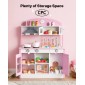 VEVOR Play Kitchen for Kids, Ξύλινο, Παιδικό Σετ Κουζίνας με αληθινά φώτα και ήχους, Αξεσουάρ για φαγητό και μαγειρικά σκεύη, σετ παιχνιδιών Pretend Play, Κουκούλα, φούρνος μικροκυμάτων, για νήπια, κορίτσια και αγόρια 3-8 ετών, ροζ