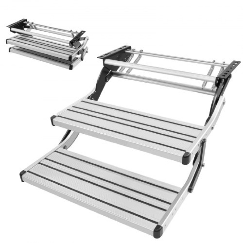 VEVOR RV Steps, 2-Step, χωρητικότητα φορτίου 200 kg, Χειροκίνητες αναδιπλούμενες σκάλες RV, Τηλεσκοπικά αναδιπλούμενα σκαλοπάτια από κράμα αλουμινίου, Αντιολισθητικές σκάλες εισόδου από χάλυβα για Camper Van Motorhome Travel Trailer