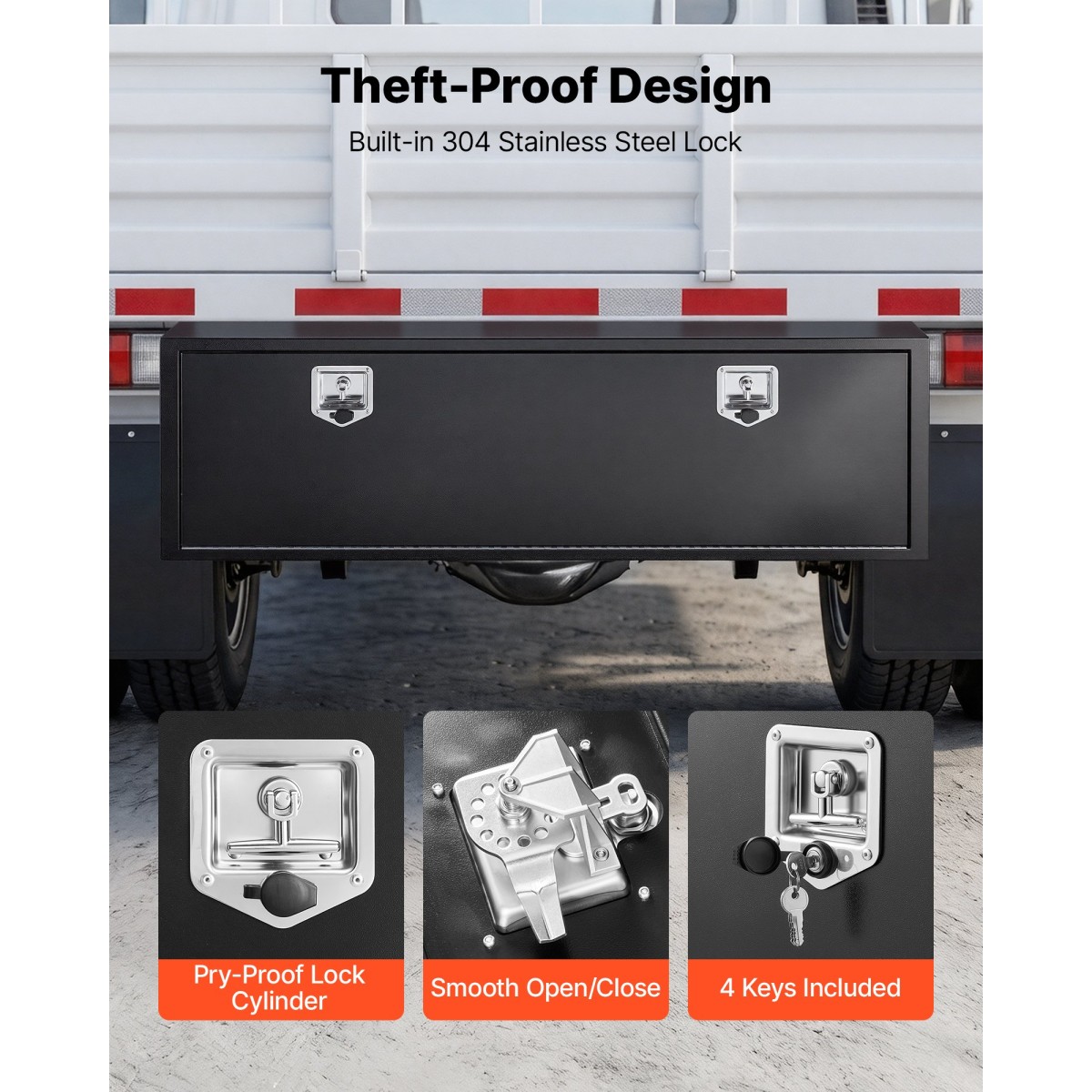 VEVOR Underbody Truck Tool Box, 1524 x 457 x 457 mm Κουτί αποθήκευσης τρέιλερ από χάλυβα βαρέως τύπου με κλειδαριά και κλειδιά, αδιάβροχη οργάνωση αποθήκευσης τρέιλερ κάτω από το αμάξωμα με λαβή T για φορτηγό SUV, Μαύρο