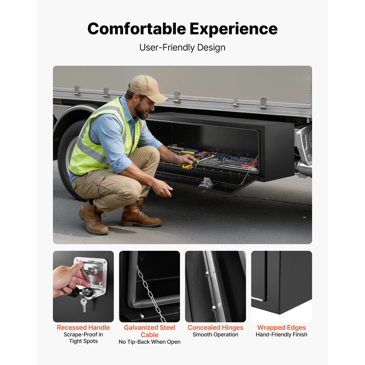 VEVOR Underbody Truck Tool Box, 1524 x 457 x 457 mm Κουτί αποθήκευσης τρέιλερ από χάλυβα βαρέως τύπου με κλειδαριά και κλειδιά, αδιάβροχη οργάνωση αποθήκευσης τρέιλερ κάτω από το αμάξωμα με λαβή T για φορτηγό SUV, Μαύρο