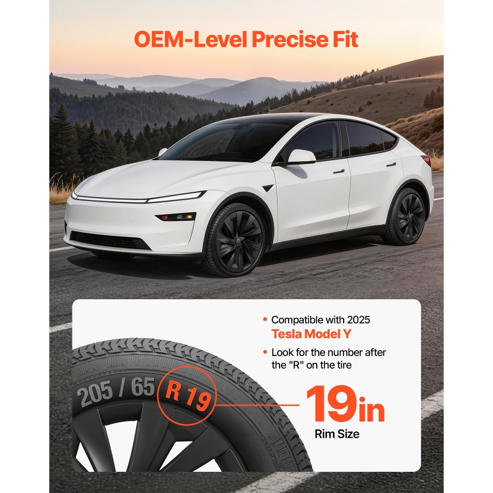 Καλύμματα τροχών VEVOR Hubcaps για 2025 Tesla Model Y, Σετ 19 ιντσών με κάλυμμα ζάντας 4 τροχών Αντικατάσταση τύπου OEM Hubcaps, Snap μεγέθους R19 στα καπάκια πλήμνη αυτοκινήτου, Premium ανθεκτικά καπάκια ζάντας ελαστικών ABS 10 ακτίνων, Μαύρο ματ