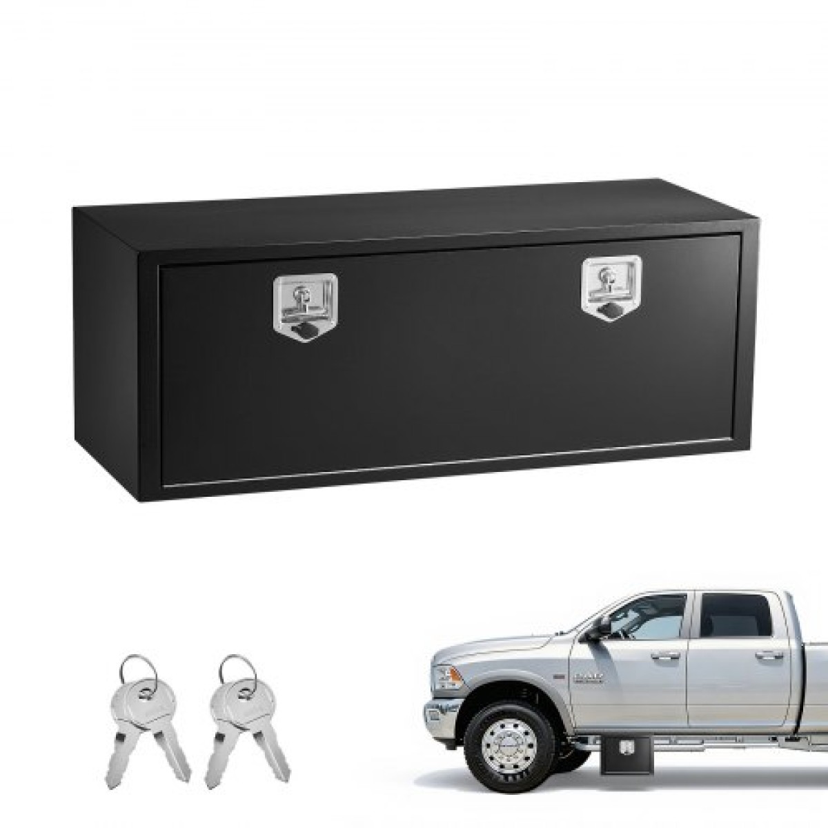 Κιβώτιο εργαλείων VEVOR Underbody Truck, 1219 x 457 x 457 mm Κουτί αποθήκευσης τρέιλερ από ατσάλι βαρέως τύπου με κλειδαριά και κλειδιά, αδιάβροχη οργάνωση αποθήκευσης τρέιλερ κάτω από το αμάξωμα με λαβή T για φορτηγό SUV, Μαύρο