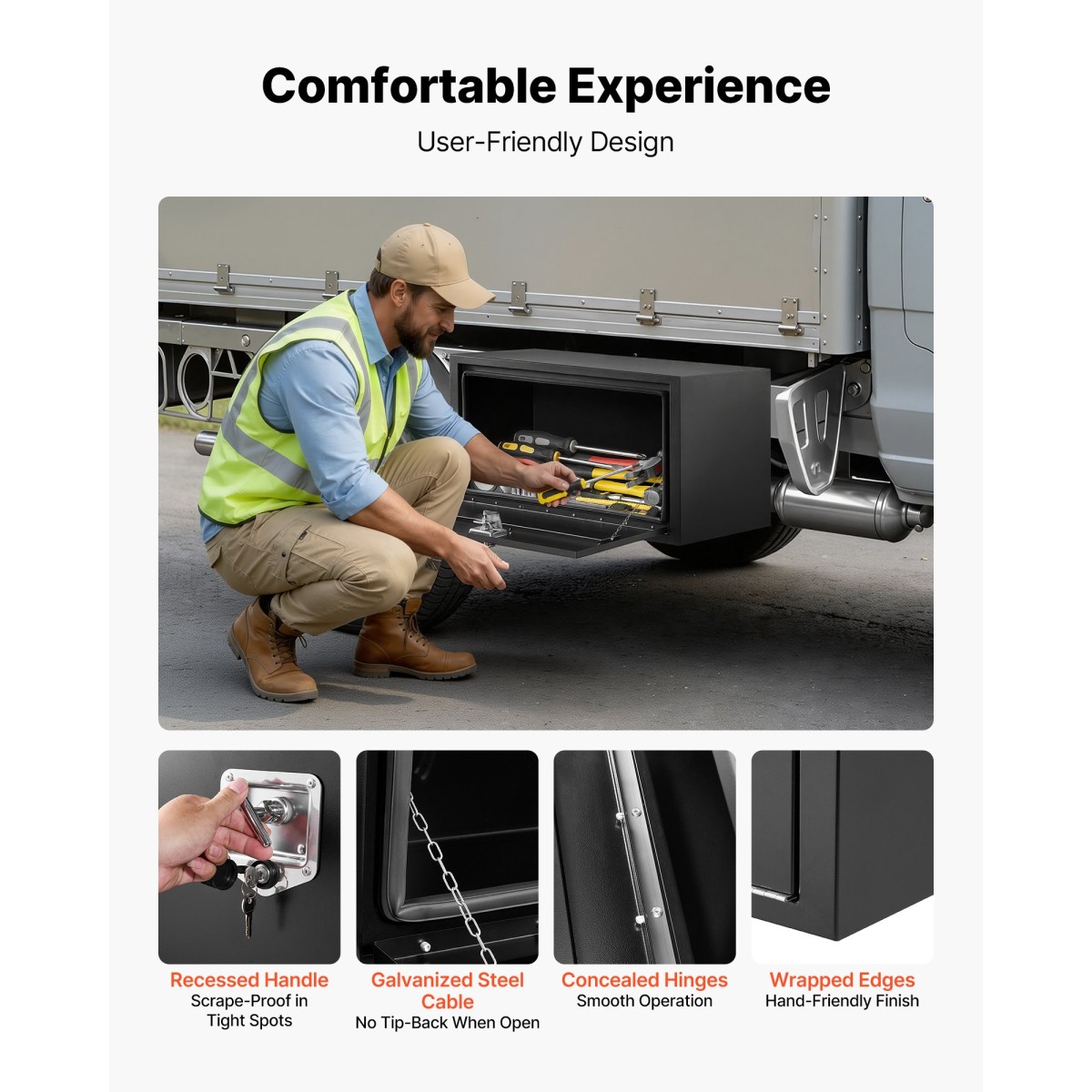 VEVOR Underbody Truck Tool Box, 914 x 457 x 457 mm Κουτί αποθήκευσης τρέιλερ από χάλυβα βαρέως τύπου με κλειδαριά και κλειδιά, αδιάβροχη οργάνωση αποθήκευσης τρέιλερ κάτω από το αμάξωμα με λαβή T για φορτηγό, Van, SUV, Μαύρο