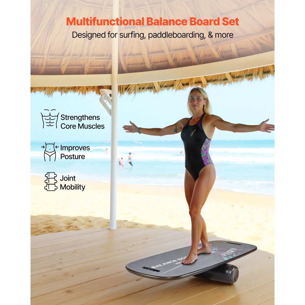 VEVOR Balance Board, 2-σε-1 Wobble Board Trainer για Ενήλικες, Premium Wooden Balance Training Equipment, with Roller, Magnetic Stoppers, Storage Rack, for Core Workouts, Surf Trainer & Physical Therapy