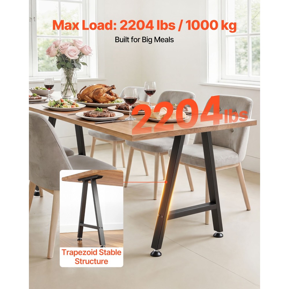 Επιτραπέζια πόδια VEVOR, 740 x 550 mm (Υ x Π) Τραπεζοειδή Πόδια επίπλων από χάλυβα, Αρθρωτή Σχεδίαση, Εύκολη συναρμολόγηση, 1000 kg Μέγιστο Φορτίο Βαριάς Κατάστασης, για Γραφείο στο σπίτι, Τραπέζια Μπαρ καφέ, Σετ 2, Μαύρο