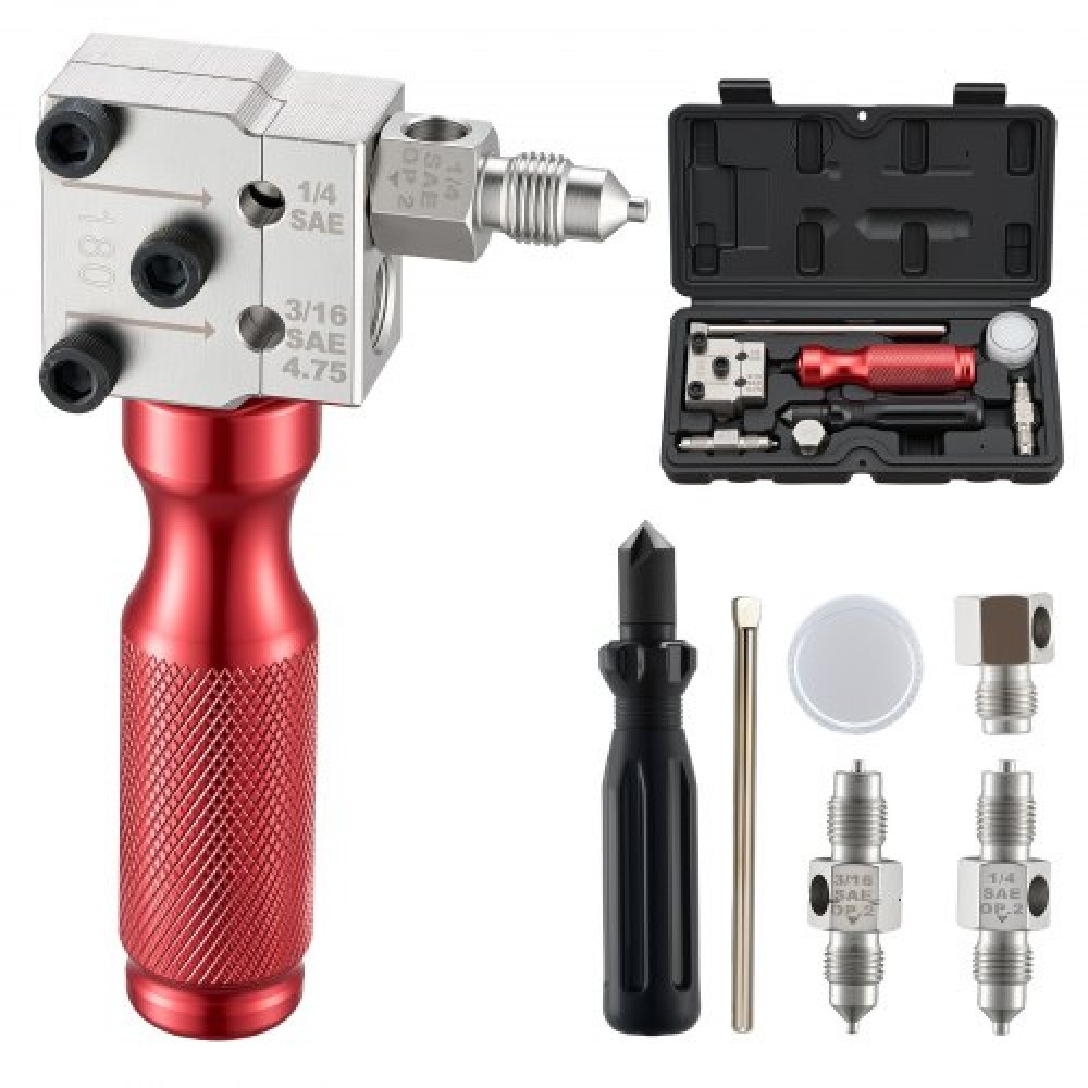 VEVOR Brake Line Flaring Tool Kit, 45° Single & Double Flare Tool για 4,75mm, 6,35mm χάλκινη σωλήνωση - με 2 μήτρες διαμόρφωσης, εργαλείο αφαίρεσης γρεζιών και εργαλειοθήκη για επισκευή υδραυλικών γραμμών φρένων αυτοκινήτων