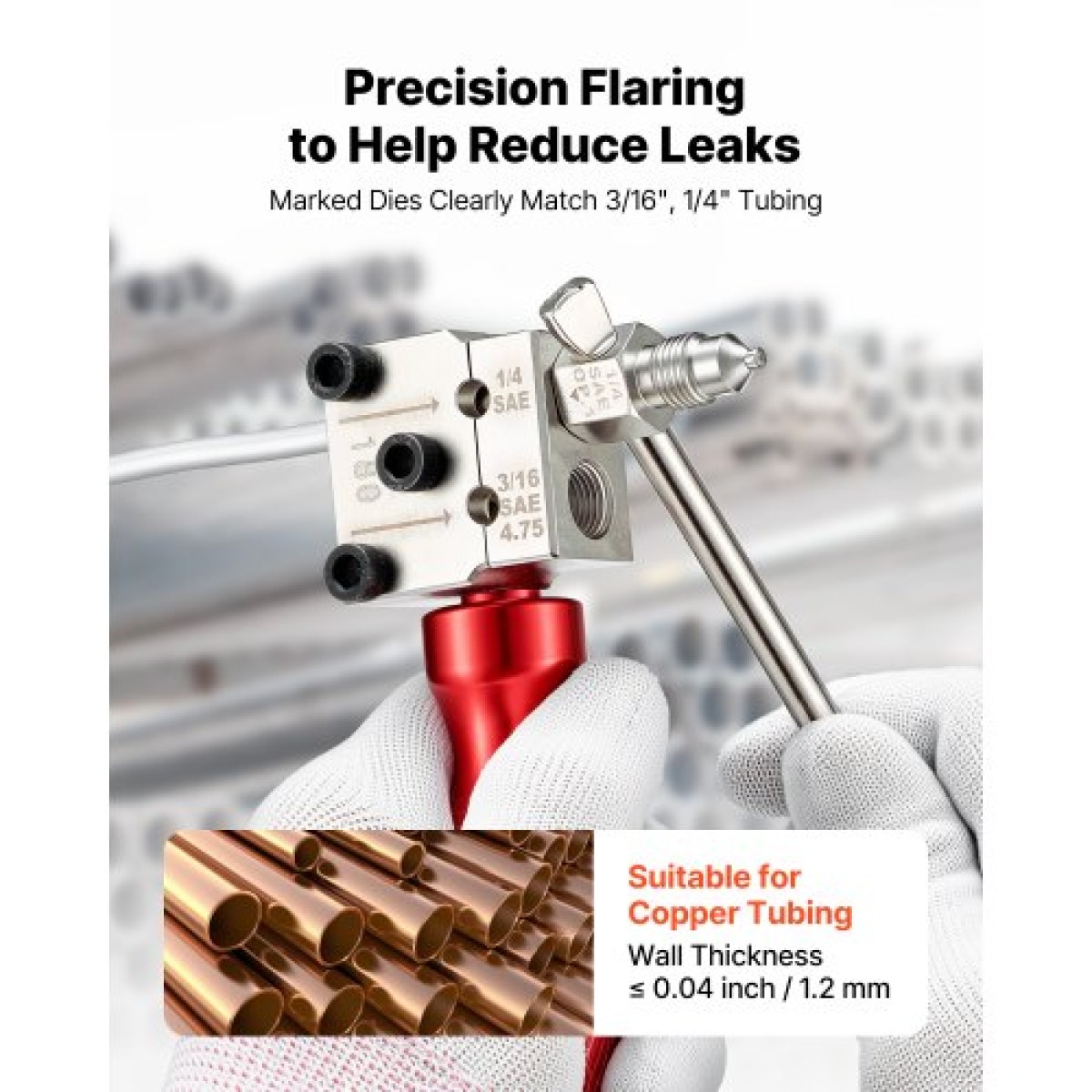 VEVOR Brake Line Flaring Tool Kit, 45° Single & Double Flare Tool για 4,75mm, 6,35mm χάλκινη σωλήνωση - με 2 μήτρες διαμόρφωσης, εργαλείο αφαίρεσης γρεζιών και εργαλειοθήκη για επισκευή υδραυλικών γραμμών φρένων αυτοκινήτων