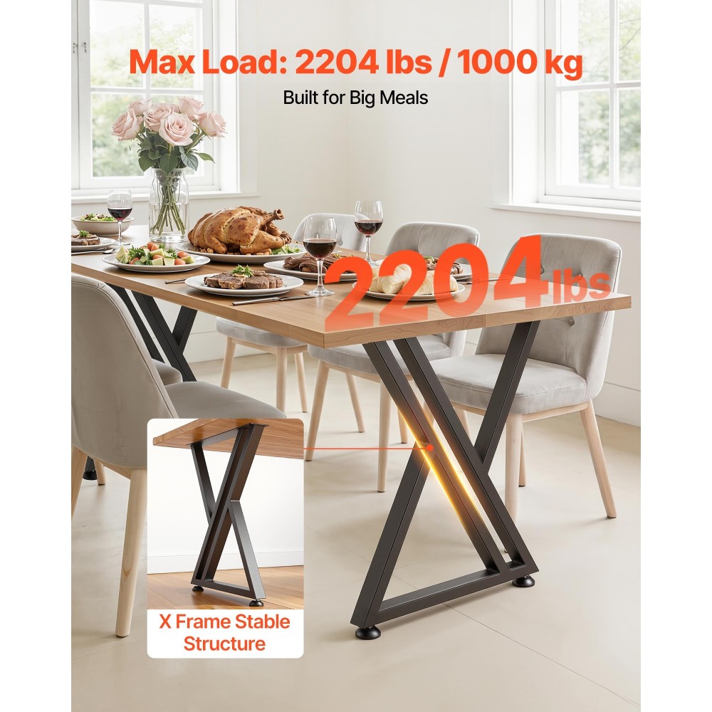 Επιτραπέζια πόδια VEVOR, 740 x 610 mm (Υ x Π) Πόδια επίπλων από χάλυβα, 1000 kg Μέγιστο φορτίο βαρέως τύπου, Εύκολη τοποθέτηση, στάβλος για γραφείο στο σπίτι DIY, Τραπέζια για δείπνο καφέ, Πάγκοι εργασίας, Σετ 2, Μαύρο