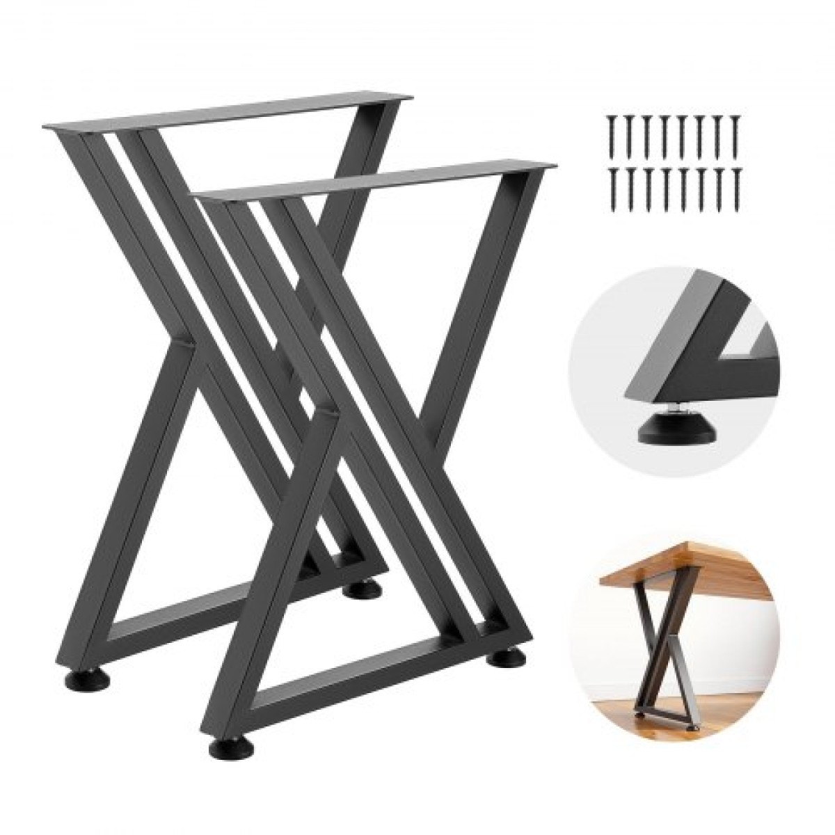 Επιτραπέζια πόδια VEVOR, 740 x 610 mm (Υ x Π) Πόδια επίπλων από χάλυβα, 1000 kg Μέγιστο φορτίο βαρέως τύπου, Εύκολη τοποθέτηση, στάβλος για γραφείο στο σπίτι DIY, Τραπέζια για δείπνο καφέ, Πάγκοι εργασίας, Σετ 2, Μαύρο