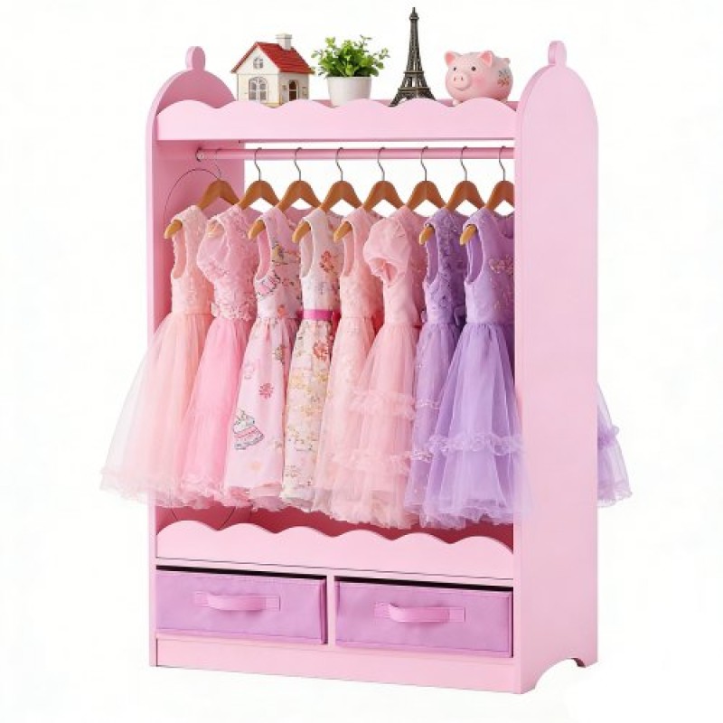 VEVOR Kids Dress Up Storage, με καθρέφτη, Ντουλάπα Παιδικής Στολής με Συρτάρι, Ντουλάπα Ντουλάπα Ντουλάπα για Μικρά Κοριτσάκια, Ντουλάπα Pretend Storage, Οργανωτική Κοστούμια, για Υπνοδωμάτιο, Παιδικό Δωμάτιο, Ροζ