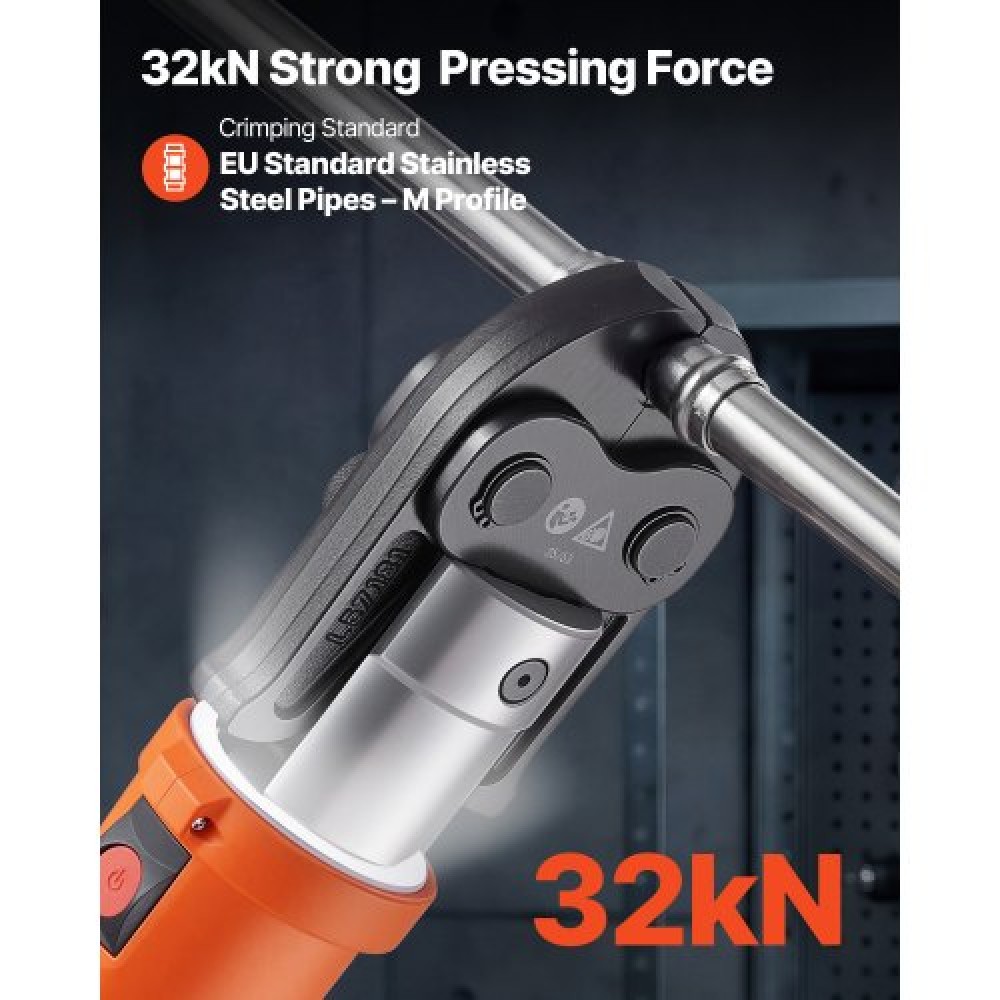 VEVOR Pipe Press Tool, 18V Electric Pipe Crimping Tool with M15, M22, M28 Jaws for Stainless Steel Pipes, 32KN Press Tools Kit with 2PCS 4AH Batteries, Fast Charger & Carrying Case