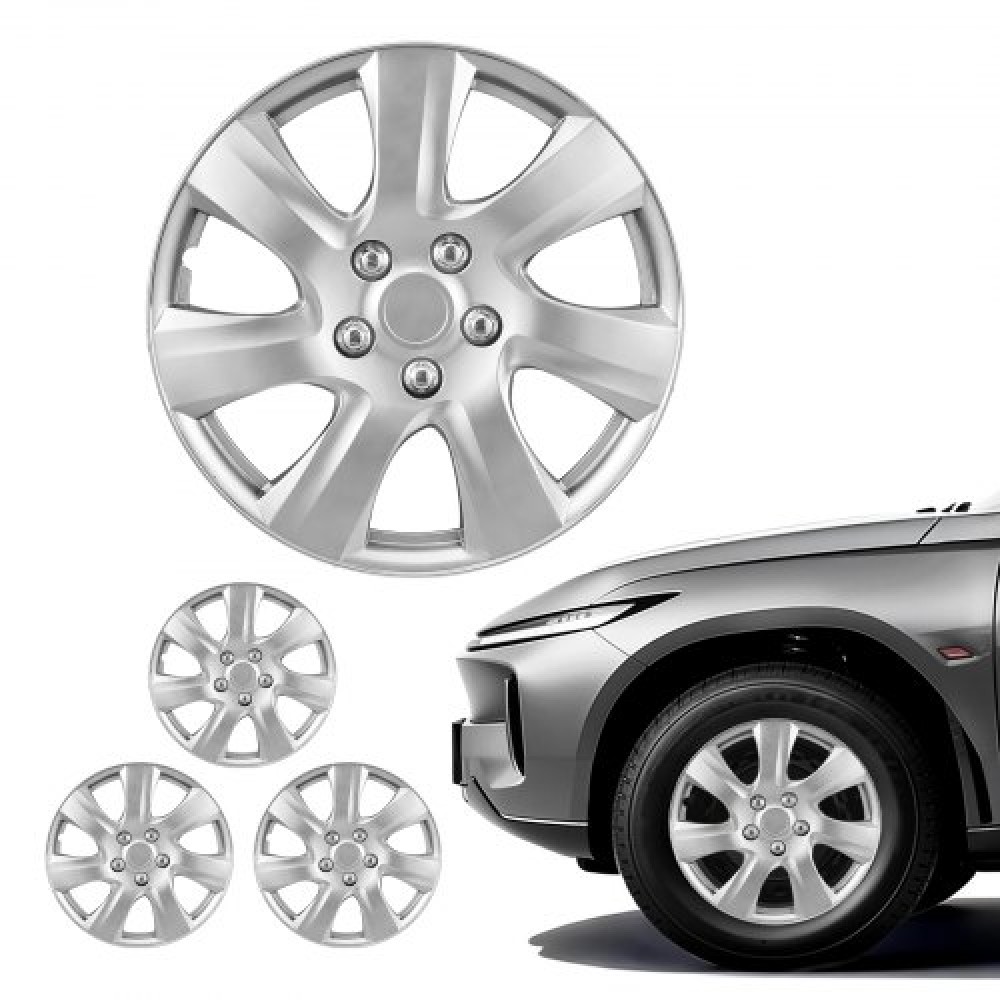 Καλύμματα τροχών VEVOR Hubcaps, σετ 16 ιντσών με κάλυμμα 4 τροχών, Αντικατάσταση τύπου OEM, R16 Snap μέγεθος σε Καπάκια τροχών, Universal 7 ακτίνων ABS καπάκια ζάντας ελαστικών για Hyundai Chevrolet Ford Honda, Ασημί