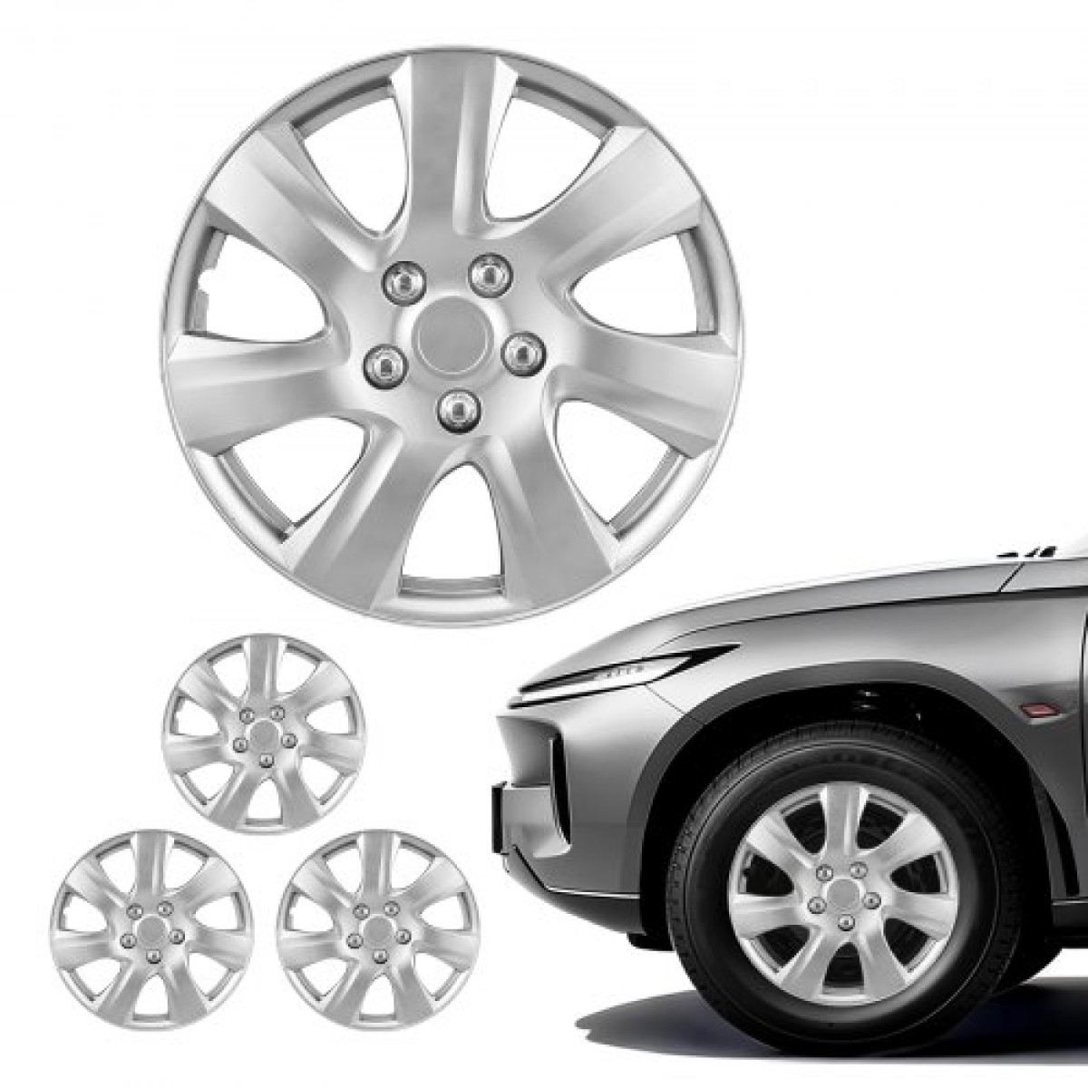 Καλύμματα τροχών VEVOR Hubcaps, σετ 16 ιντσών με κάλυμμα 4 τροχών, Αντικατάσταση τύπου OEM, R16 Snap μέγεθος σε Καπάκια τροχών, Universal 7 ακτίνων ABS καπάκια ζάντας ελαστικών για Hyundai Chevrolet Ford Honda, Ασημί