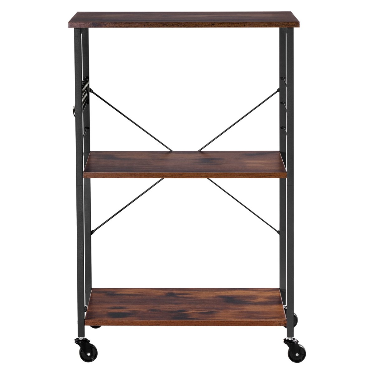 VEVOR Kitchen Utility Cart, 3 Tier 60 cm Coffee Stand Microwave Rack, Heavy Duty Storage Rack, Service Trolley on Wheels, Industrial Rolling Table Work with 8 Hooks, for Mini Four, Toster, Vintage
