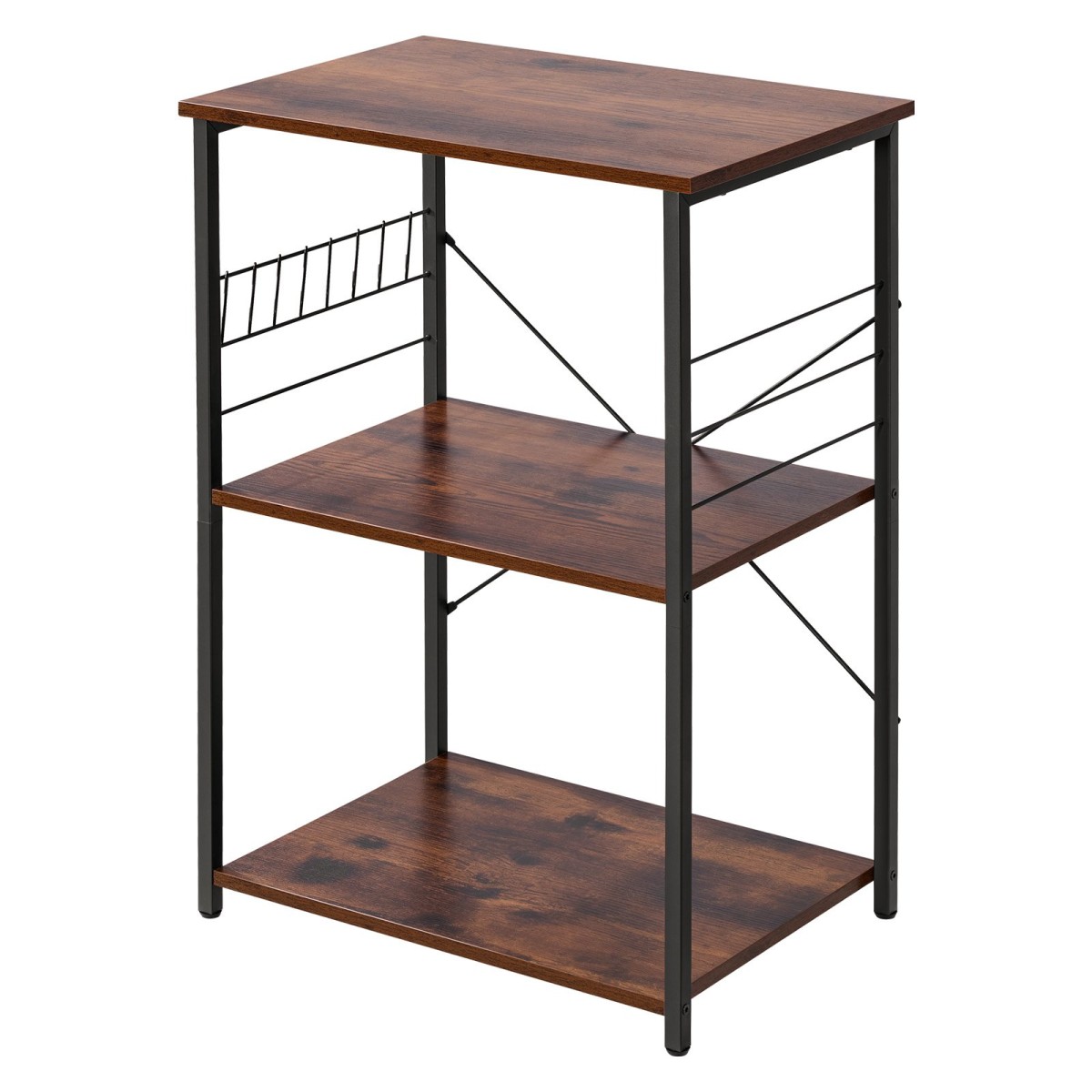 VEVOR Kitchen Utility Cart, 3 Tier 60 cm Coffee Stand Microwave Rack, Heavy Duty Storage Rack, Service Trolley on Wheels, Industrial Rolling Table Work with 8 Hooks, for Mini Four, Toster, Vintage