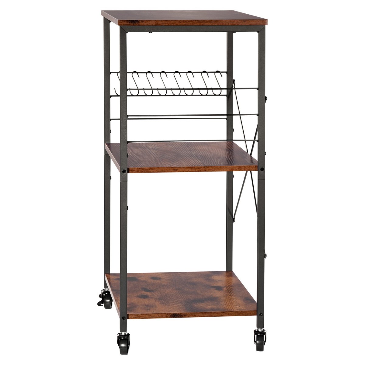VEVOR Kitchen Utility Cart, 3 Tier 60 cm Coffee Stand Microwave Rack, Heavy Duty Storage Rack, Service Trolley on Wheels, Industrial Rolling Table Work with 8 Hooks, for Mini Four, Toster, Vintage