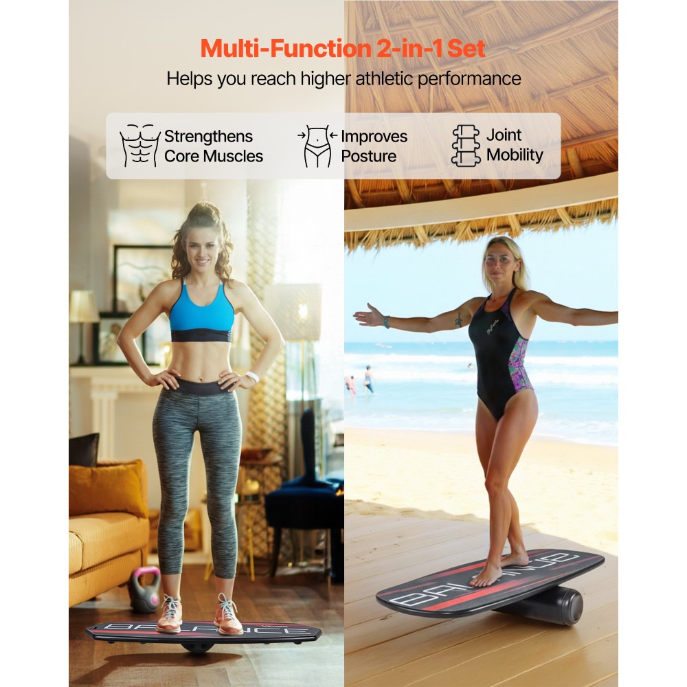 VEVOR Balance Board, 3-Level Height Adjustable Wobble Trainer for Adults, Premium Wooden Balance Training Equipment, with Roller, Magnetic Stoppers, Storage Rack, for Core Workouts, Surf Trainer