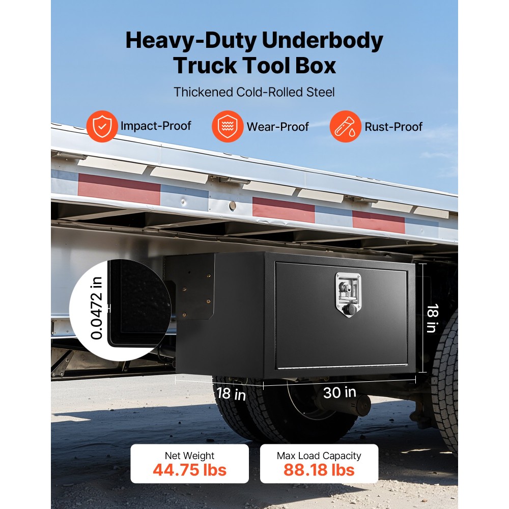 VEVOR Underbody Truck Tool Box, 762 x 457 x 457 mm Κουτί αποθήκευσης τρέιλερ από χάλυβα βαρέως τύπου με κλειδαριά & κλειδιά, αδιάβροχη οργάνωση αποθήκευσης τρέιλερ κάτω από το αμάξωμα με λαβή T για φορτηγό, Van, SUV, Μαύρο