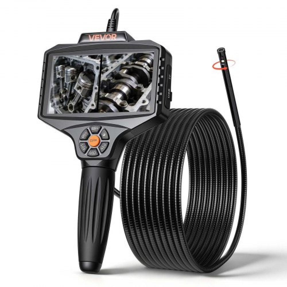 VEVOR 360° Motorized Rotation Endoscope, Dual Lens Industrial Borescope Camera with Light, 5" HD IPS Split-Screen, 8mm Slim Lens, IP67 Waterproof Inspection Camera for Auto, Plumbing (5m Snake Cable)