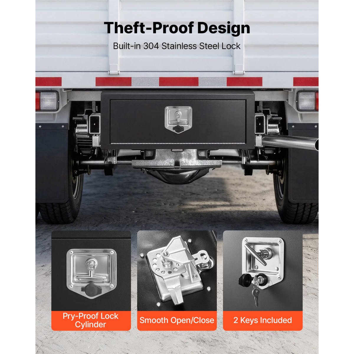VEVOR Underbody Truck Tool Box, 686 x 254 x 254 mm Χάλυβας βαρέως τύπου κουτί αποθήκευσης τρέιλερ με κλειδαριά και κλειδιά, αδιάβροχη οργάνωση αποθήκευσης τρέιλερ κάτω από το αμάξωμα με λαβή T για φορτηγό, Van, SUV, Μαύρο