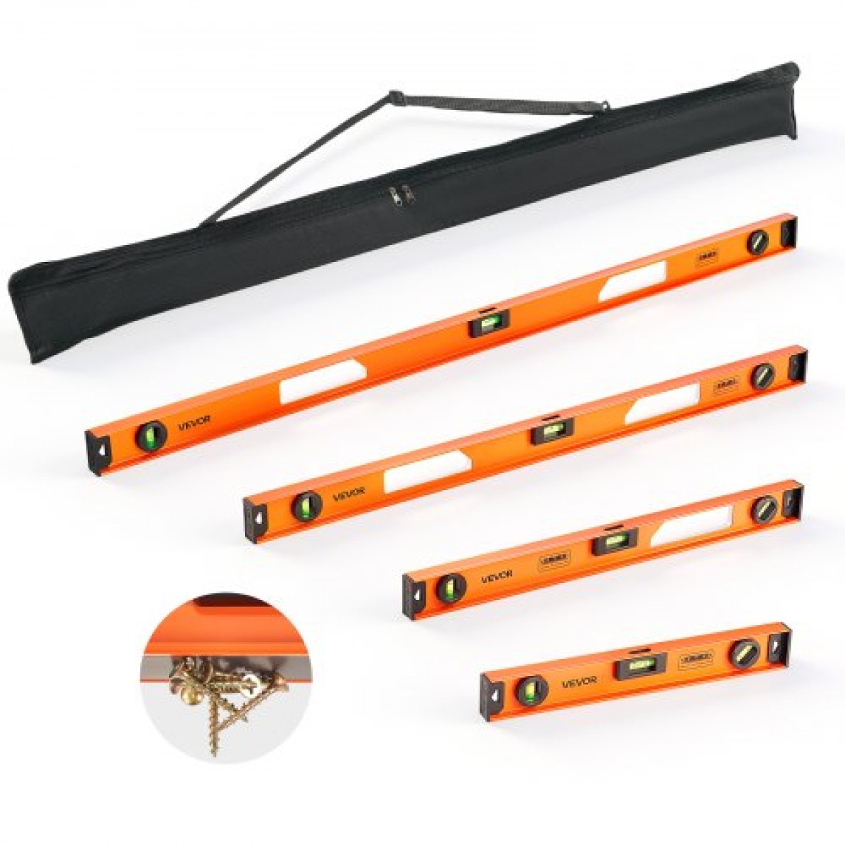 VEVOR Magnetic Level Set, 4 τεμαχίων (400/600/900/1200 mm), κράμα αλουμινίου I-Beam Bubble Leveler με διαφανή 3 πράσινα φιαλίδια & κρεμαστή τρύπα, Εργαλείο επιπέδου Ιδανικό για κρεμαστές εικόνες, οικιακή βελτίωση και DIY