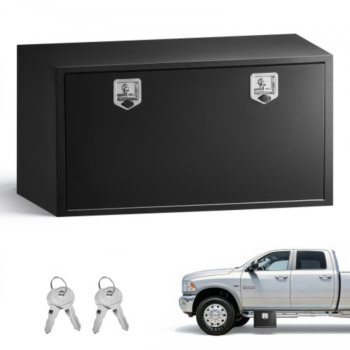 Κιβώτιο εργαλείων VEVOR Underbody Truck, 1219 x 609 x 609 mm Κουτί αποθήκευσης τρέιλερ από χάλυβα βαρέως τύπου με κλειδαριά και κλειδιά, αδιάβροχη οργάνωση αποθήκευσης τρέιλερ κάτω από το αμάξωμα με λαβή T για φορτηγό SUV, Μαύρο