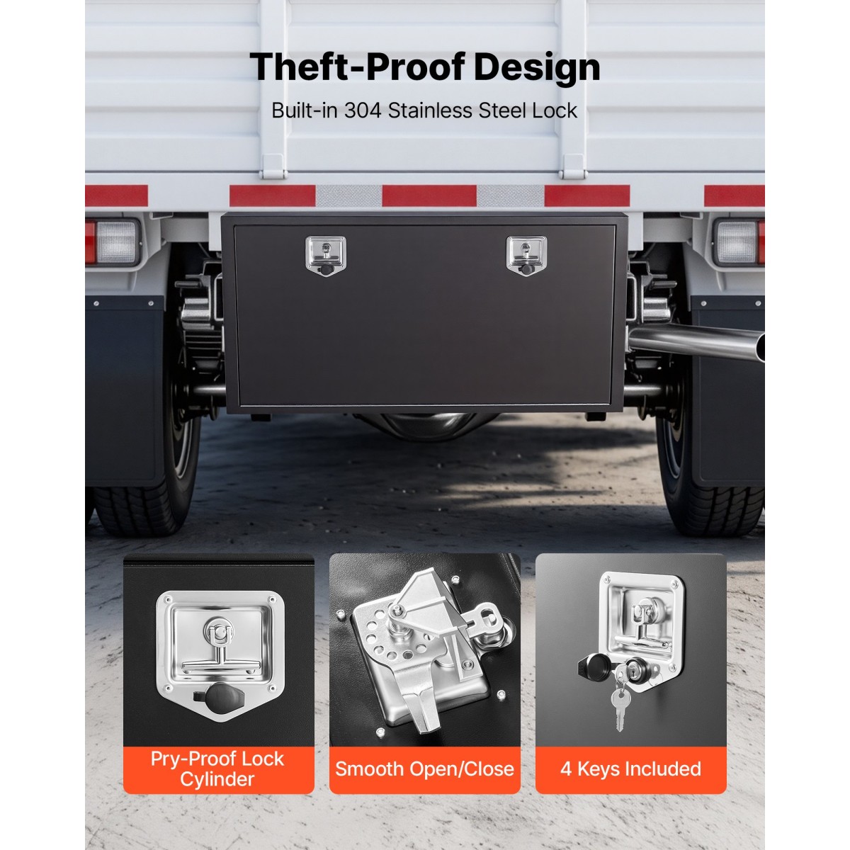 Κιβώτιο εργαλείων VEVOR Underbody Truck, 1219 x 609 x 609 mm Κουτί αποθήκευσης τρέιλερ από χάλυβα βαρέως τύπου με κλειδαριά και κλειδιά, αδιάβροχη οργάνωση αποθήκευσης τρέιλερ κάτω από το αμάξωμα με λαβή T για φορτηγό SUV, Μαύρο