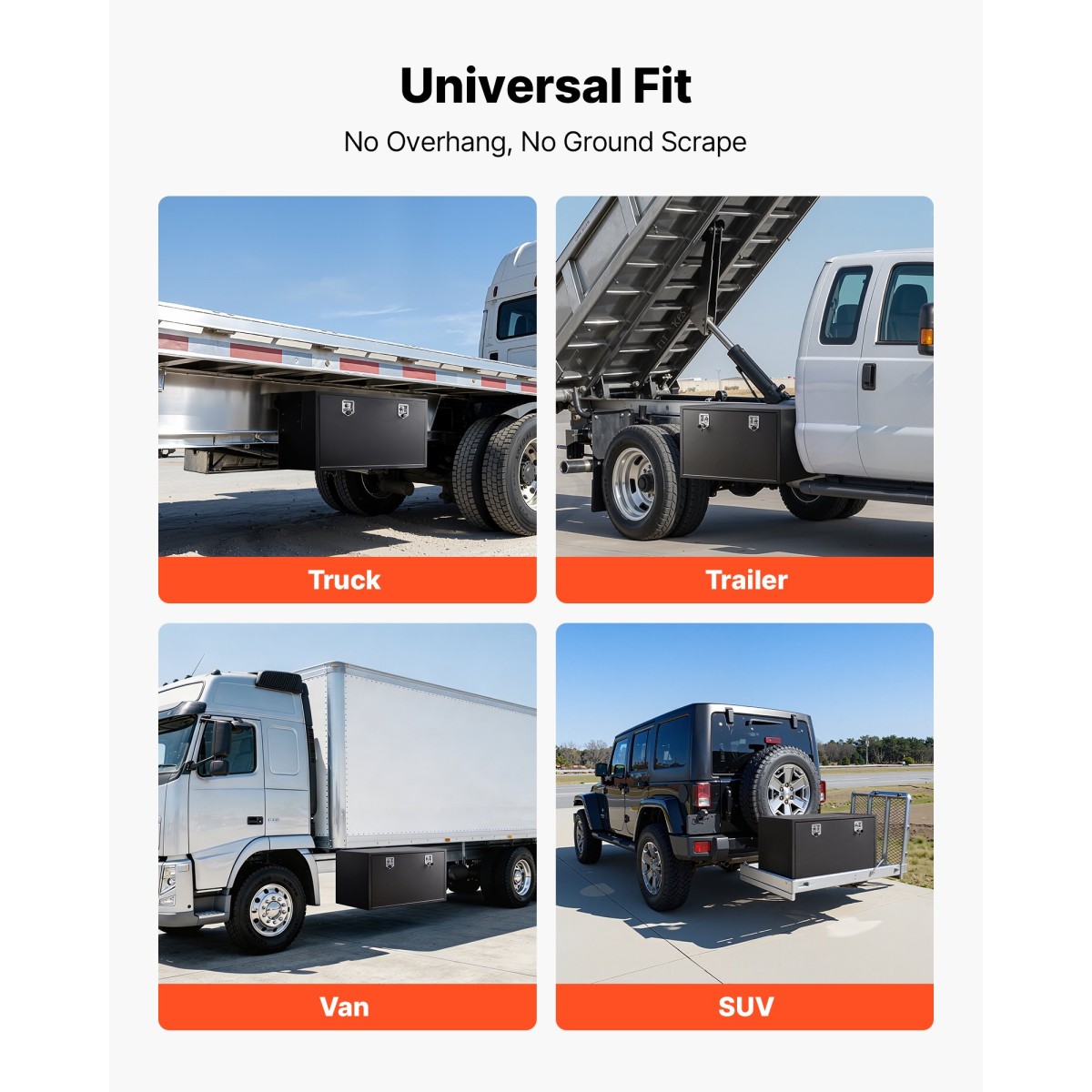 Κιβώτιο εργαλείων VEVOR Underbody Truck, 1219 x 609 x 609 mm Κουτί αποθήκευσης τρέιλερ από χάλυβα βαρέως τύπου με κλειδαριά και κλειδιά, αδιάβροχη οργάνωση αποθήκευσης τρέιλερ κάτω από το αμάξωμα με λαβή T για φορτηγό SUV, Μαύρο