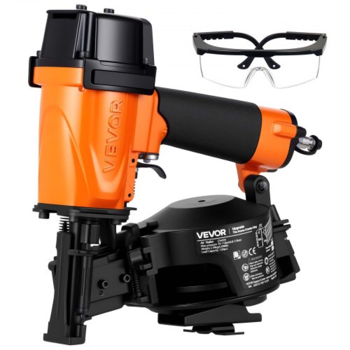 VEVOR Professional Roofing Nailer CN45N, 19mm έως 45mm 15 Degree Air Roofing Nail Gun, 4–5 Nails/S Ultra-Fast Nailing, 4,8-7,5 Bar Pneumatic Coil Nailer for Asphalt Shingles, Roof Sheathing