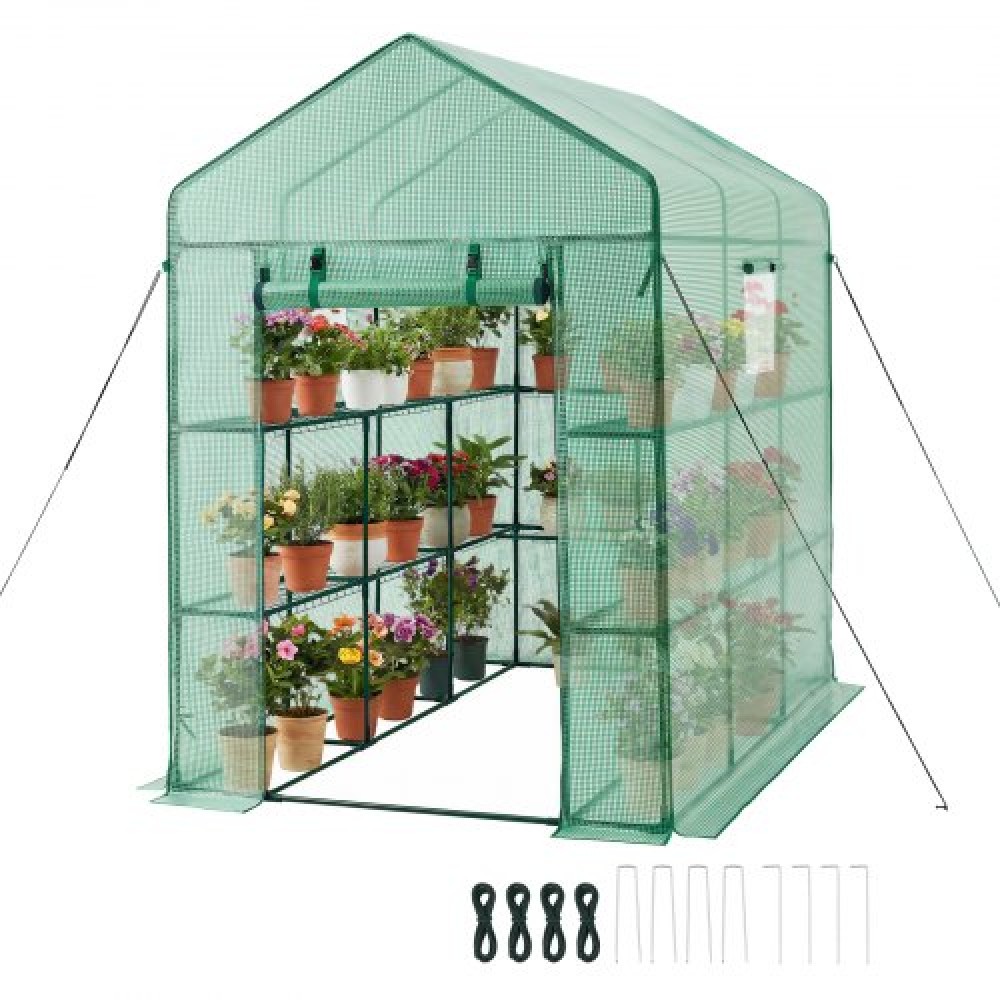 Θερμοκήπιο VEVOR Walk-in, 137 x 206 x 196 cm Θερμοκήπιο για εξωτερικούς χώρους με παράθυρα, κάλυμμα PE, 2 επίπεδα 14 ράφια, πόρτα με φερμουάρ, περπάτημα στο πράσινο σπίτι, φορητό ζεστό σπίτι με φυτά στον κήπο για πίσω αυλή