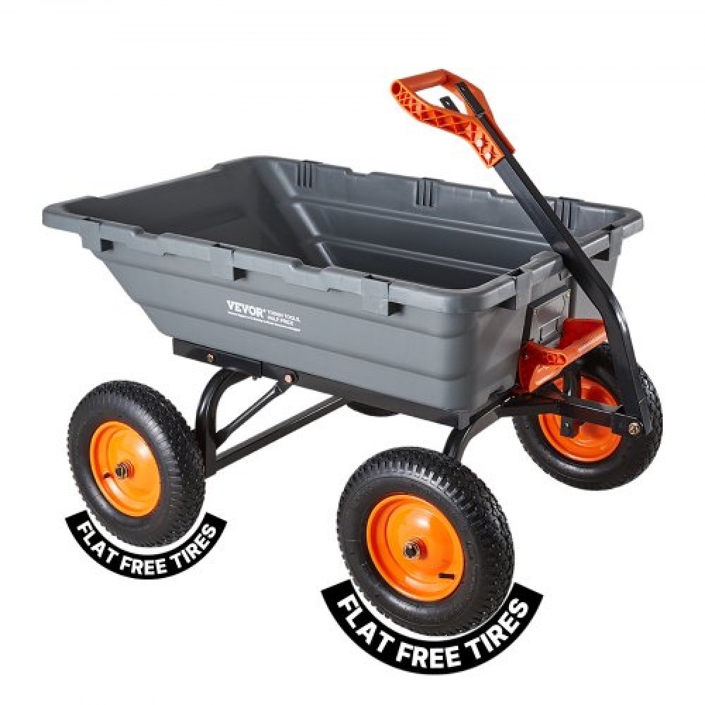 VEVOR Garden Dump Cart, 680kg Poly Dump Cart, Garden Carts Dumps Wagon with 90° Quick-Dumps Mechanism, Adjustable Handle, 270° Flexible Rotating Bearings, Yard Wagon for Plants, Soil, Crops