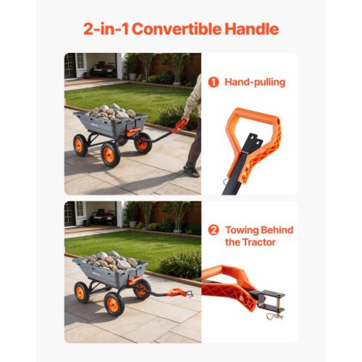VEVOR Garden Dump Cart, 680kg Poly Dump Cart, Garden Carts Dumps Wagon με μηχανισμό Quick-Dumps 90°, Ρυθμιζόμενη λαβή, εύκαμπτα περιστρεφόμενα ρουλεμάν 270°, Yard Wagon για φυτά, έδαφος, καλλιέργειες