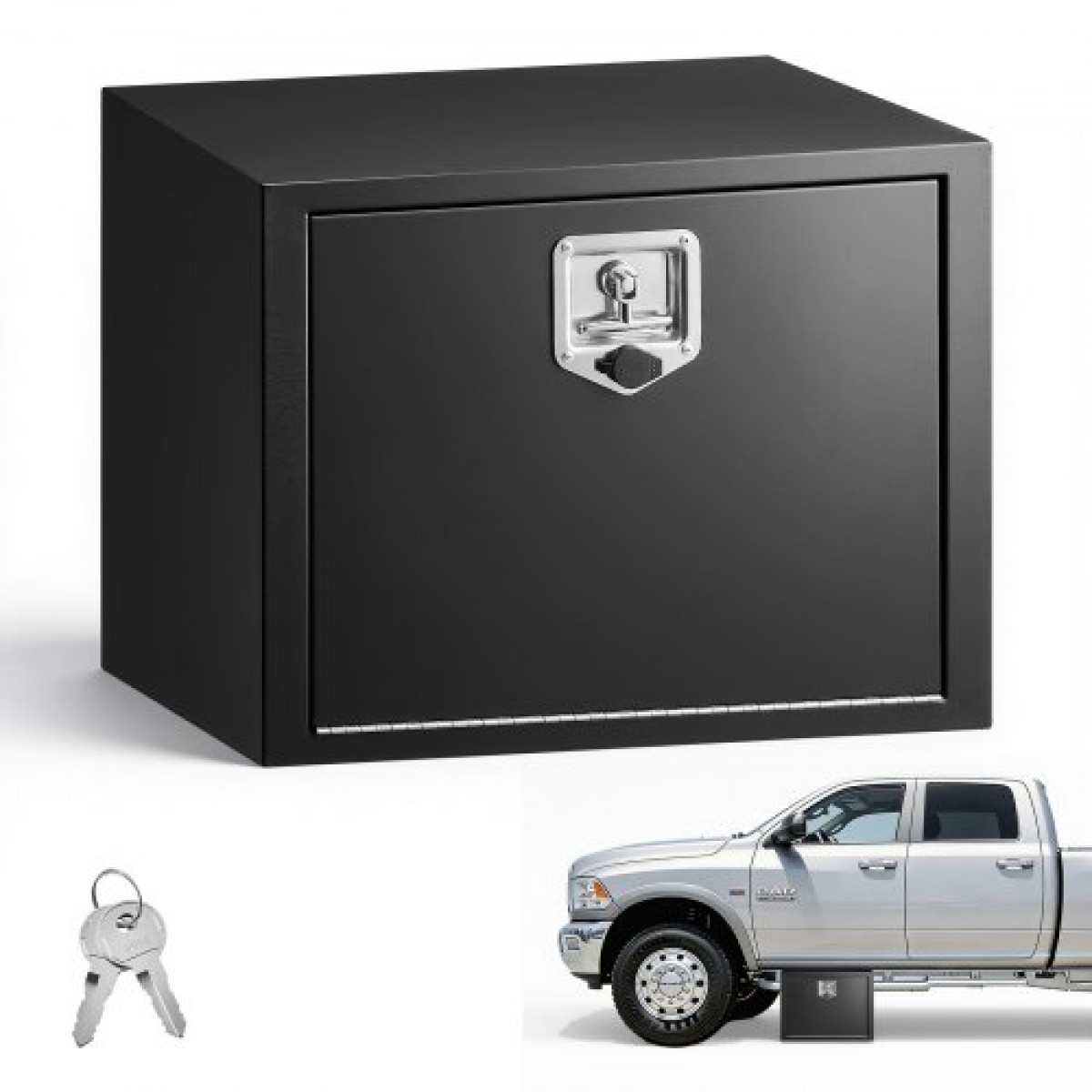 VEVOR Underbody Truck Tool Box, 609 x 457 x 457 mm Κουτί αποθήκευσης τρέιλερ από χάλυβα βαρέως τύπου με κλειδαριά & κλειδιά, αδιάβροχη οργάνωση αποθήκευσης τρέιλερ κάτω από το αμάξωμα με λαβή T για φορτηγό, Van, SUV, Μαύρο