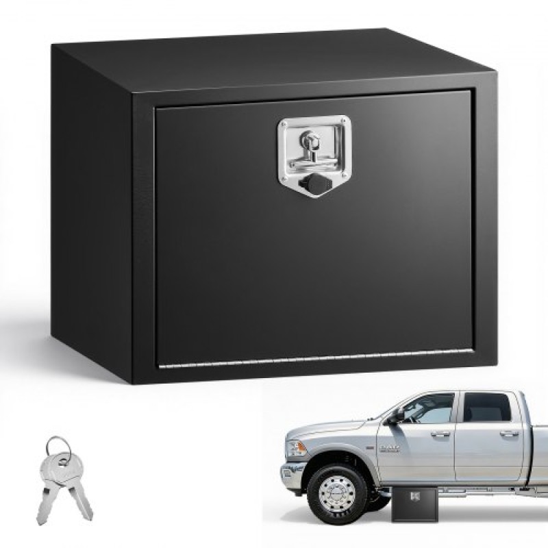 VEVOR Underbody Truck Tool Box, 609 x 457 x 457 mm Κουτί αποθήκευσης τρέιλερ από χάλυβα βαρέως τύπου με κλειδαριά & κλειδιά, αδιάβροχη οργάνωση αποθήκευσης τρέιλερ κάτω από το αμάξωμα με λαβή T για φορτηγό, Van, SUV, Μαύρο