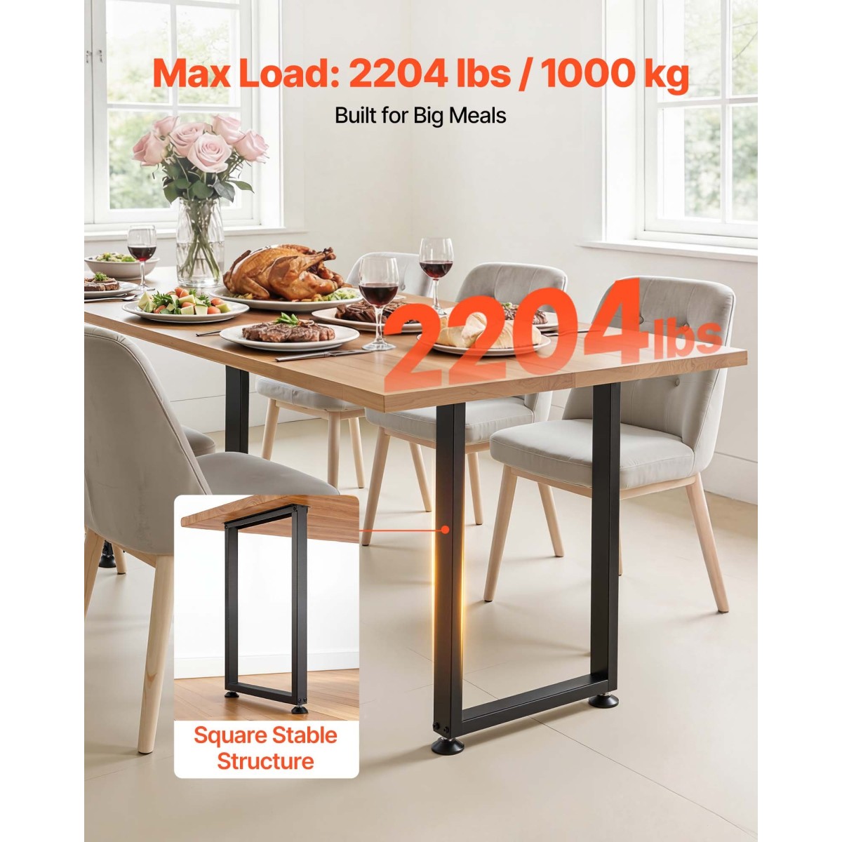 Επιτραπέζια πόδια VEVOR, 740 x 450 mm (Υ x Π) Τετράγωνα πόδια επίπλων από χάλυβα, αρθρωτή σχεδίαση, εύκολη συναρμολόγηση, 2204 lbs Max Load Heavy Duty, για γραφείο στο σπίτι, πάγκους εργασίας, τραπέζια για δείπνο, σετ 2, μαύρο