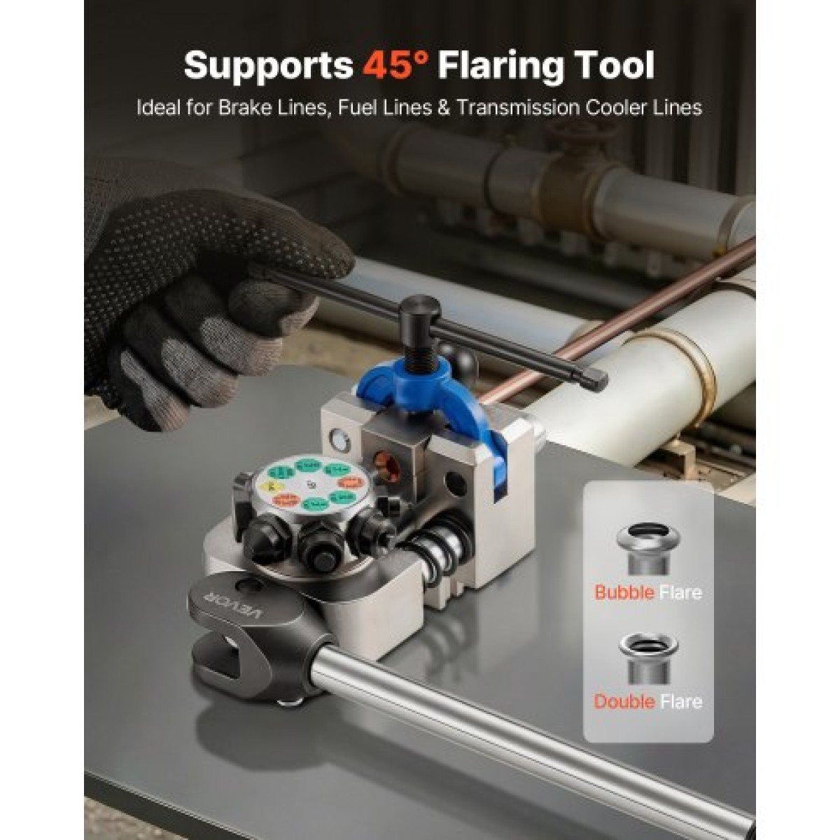 VEVOR Professional Brake Line Flaring Tool, 45 Degree Double Flare Bubble Flare Tool for 4,76mm, 6,35mm, 7,94mm, 9,52mm Χάλκινοι σωλήνες αλουμινίου από λεπτό χάλυβα