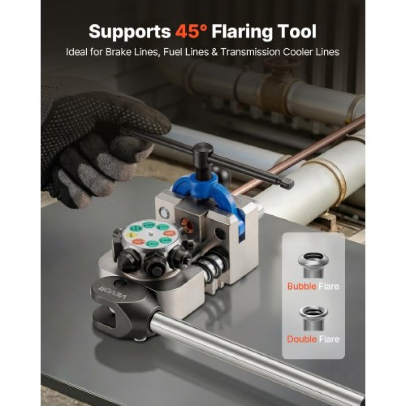 VEVOR Professional Brake Line Flaring Tool, 45 Degree Double Flare Bubble Flare Tool for 4,76mm, 6,35mm, 7,94mm, 9,52mm Χάλκινοι σωλήνες αλουμινίου από λεπτό χάλυβα