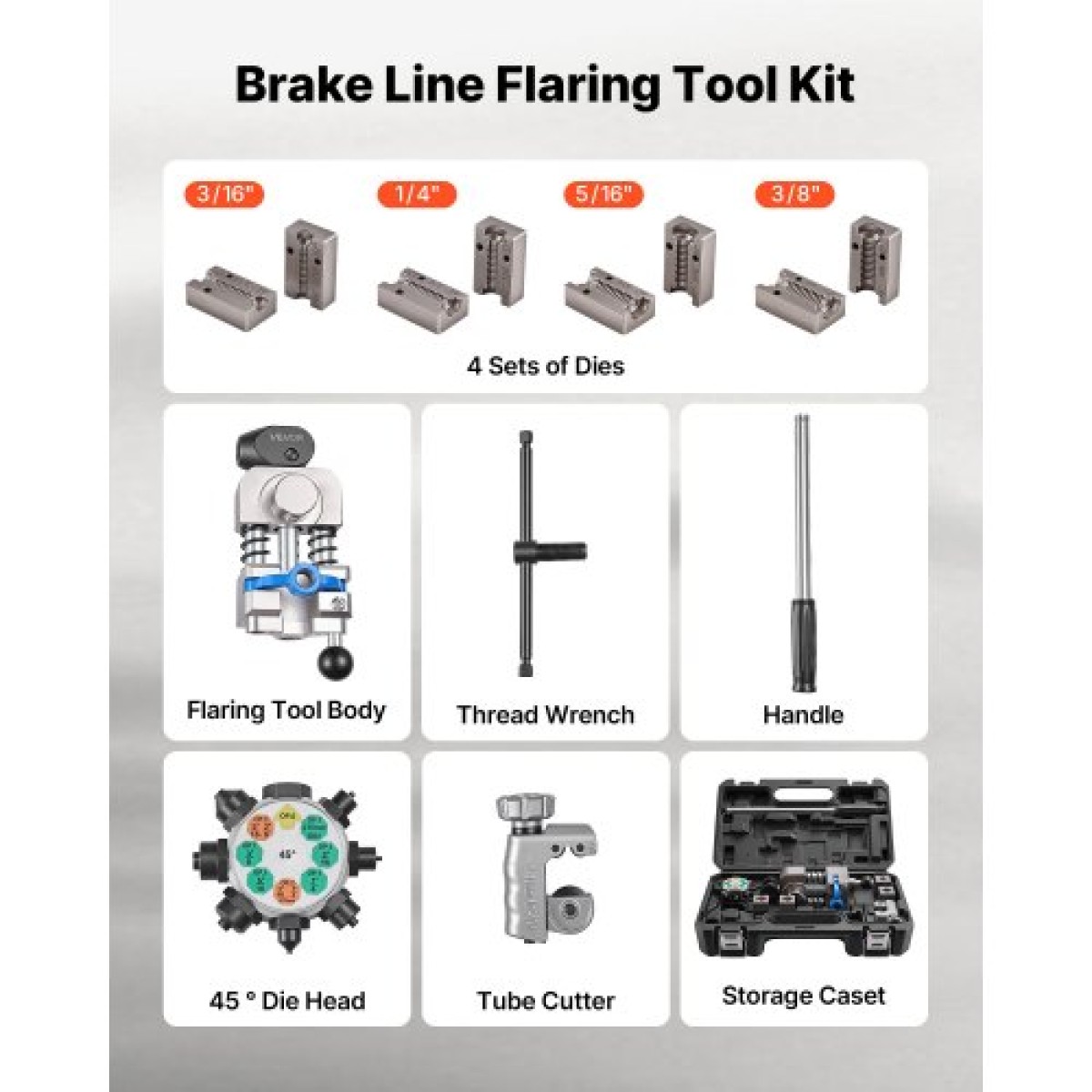 VEVOR Professional Brake Line Flaring Tool, 45 Degree Double Flare Bubble Flare Tool for 4,76mm, 6,35mm, 7,94mm, 9,52mm Χάλκινοι σωλήνες αλουμινίου από λεπτό χάλυβα