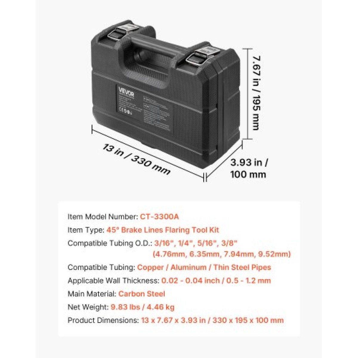 VEVOR Professional Brake Line Flaring Tool, 45 Degree Double Flare Bubble Flare Tool for 4,76mm, 6,35mm, 7,94mm, 9,52mm Χάλκινοι σωλήνες αλουμινίου από λεπτό χάλυβα