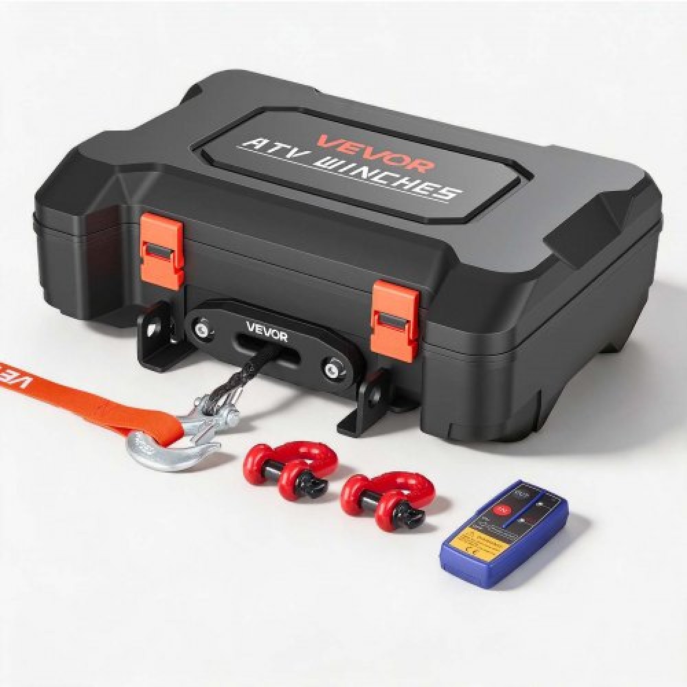 Φορητό βαρούλκο VEVOR, ηλεκτρικό βαρούλκο 2041 kg 12V DC με συνθετικό σχοινί, ασύρματα & ενσύρματα τηλεχειριστήρια, κιτ ανάκτησης τύπου Box με Fairlead, Γάντζος Clevis, Λουράκι για Εργασίες τράβηξης ATV UTV εκτός δρόμου