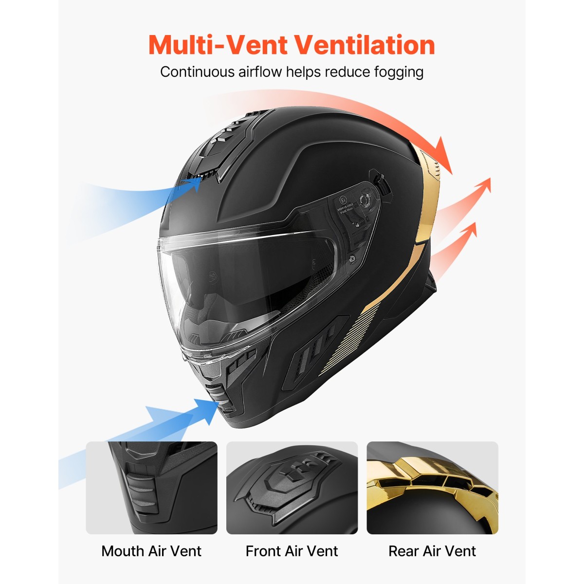 Κράνη μοτοσικλέτας VEVOR Full Face, Κράνος Street Bike μοτοσικλέτας με διπλή κάλυψη, Ελαφρύ, άνετο κράνος βρωμιάς μοτοκρός για ενήλικες άνδρες και γυναίκες - Εγκεκριμένο DOT & ECE (Μέγεθος L)