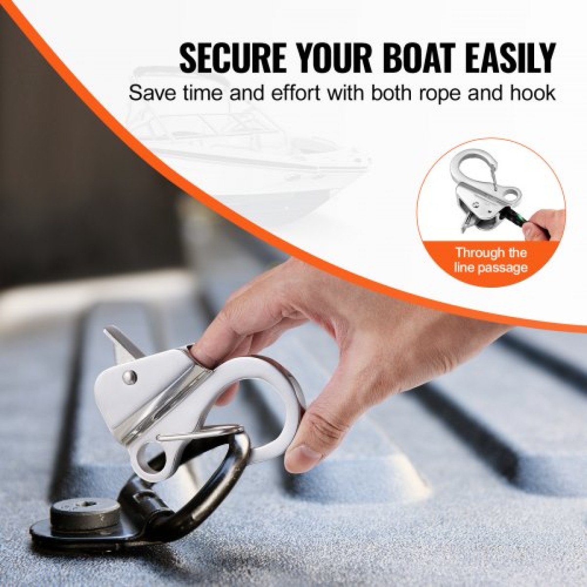 VEVOR Boat Anchor Hook, 304 Stainless Steel Slide Anchor, Notless Anchor System with Quick Release, Boat Anchor Hook Clips for 3/8" - 5/8" Boat Anchor Rope, Εύκολο στη χρήση, Χωράει 3700 LBS