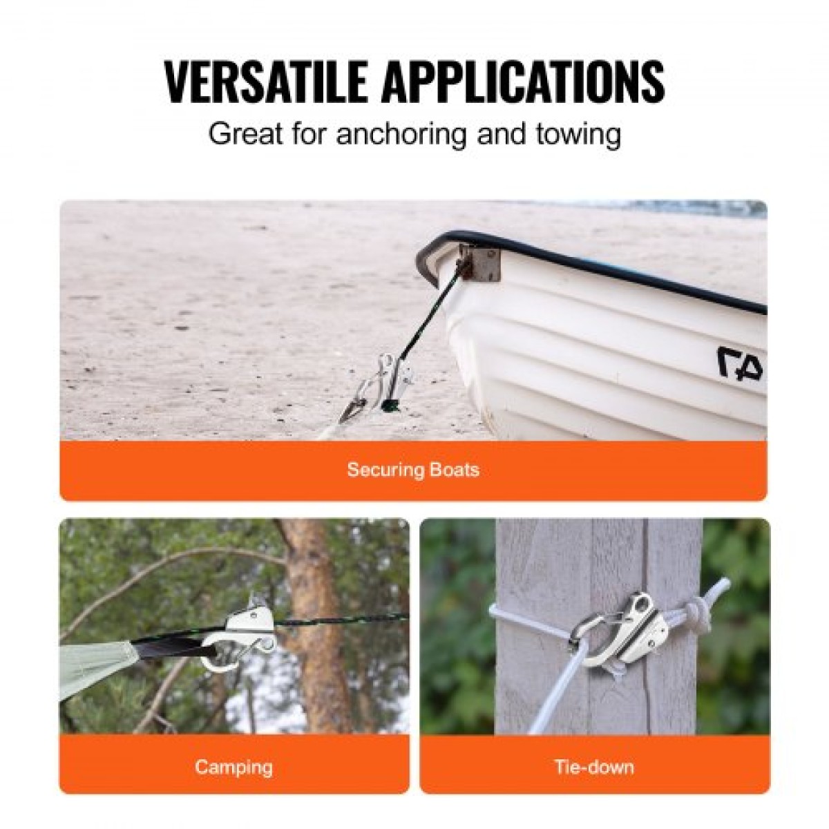 VEVOR Boat Anchor Hook, 304 Stainless Steel Slide Anchor, Notless Anchor System with Quick Release, Boat Anchor Hook Clips for 3/8" - 5/8" Boat Anchor Rope, Εύκολο στη χρήση, Χωράει 3700 LBS