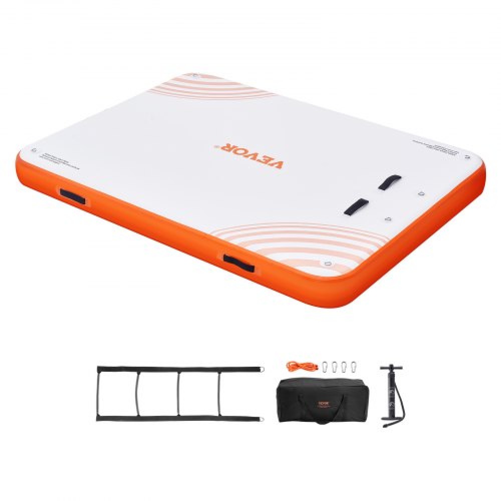 VEVOR Inflatable Floating Dock, 10 x 8FT Inflatable Dock Platform, Non-Slip Water Floating Dock Mat with Portable Carrying Bag & Detachable Ladder, Floating Platform Island Raft for Pool Beach Ocean