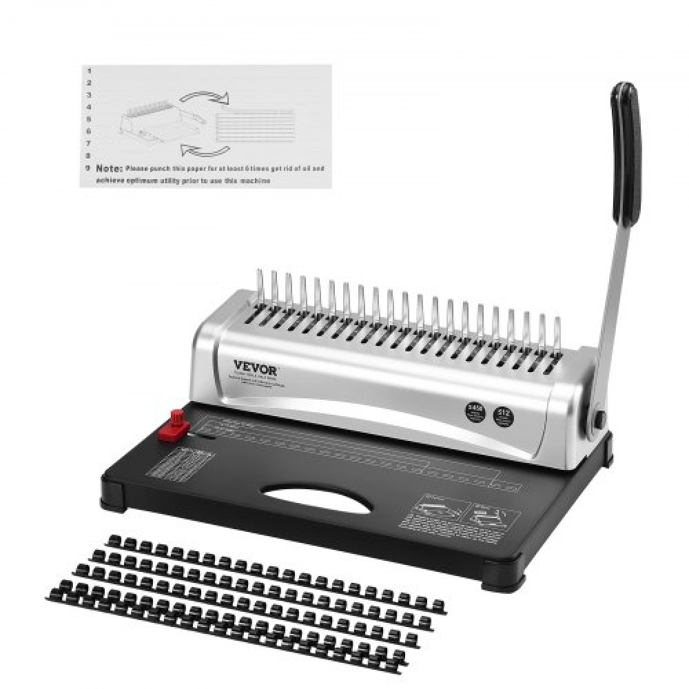 VEVOR Binding Machine, Comb Binding Machine 21-Holes Binding 450 Sheets, Book Binder Machine with 100 PCS 9,53 mm Comb Binding Spines, for Letter Size, A4, A5