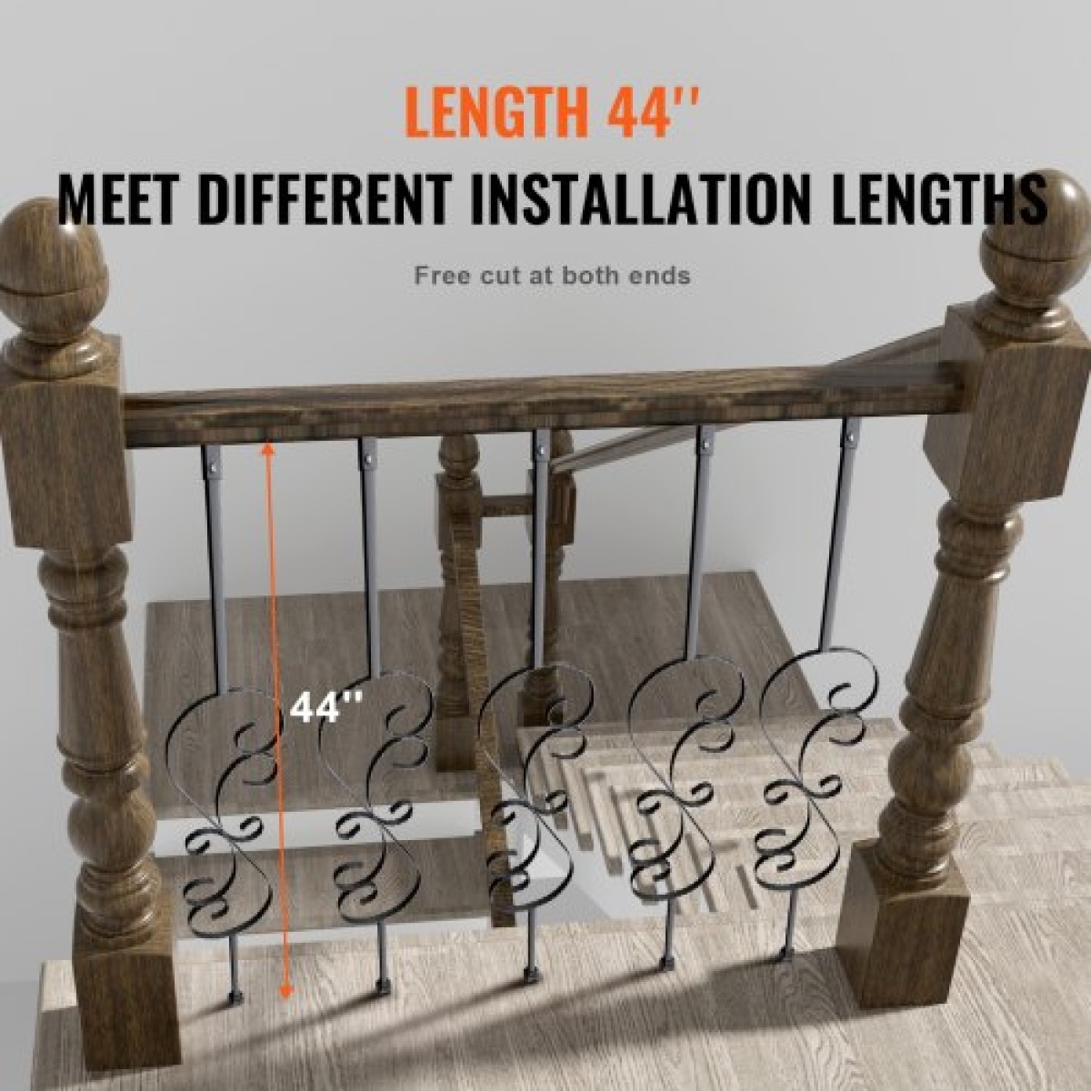 Μεταλλικά κάγκελα VEVOR Staircase, 44'' x 1/2" Διακοσμητικές άξονες από γαλβανισμένο χάλυβα, 5 Pack S Shape Deck Baluster, Κοίλο σατέν μαύρο σπειροειδές κιγκλίδωμα σκάλας με παπούτσια & βίδες