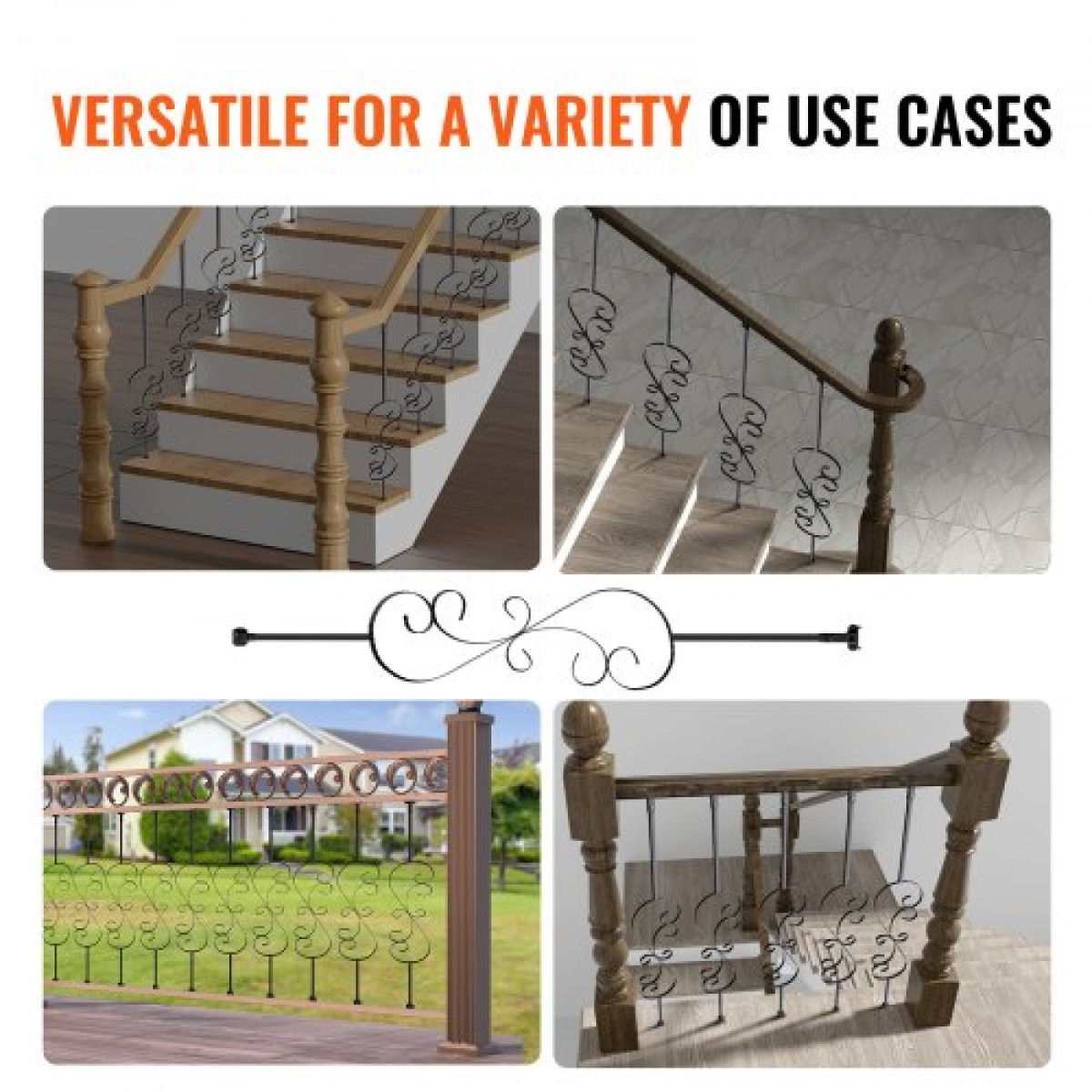 Μεταλλικά κάγκελα VEVOR Staircase, 44'' x 1/2" Διακοσμητικές άξονες από γαλβανισμένο χάλυβα, 5 Pack S Shape Deck Baluster, Κοίλο σατέν μαύρο σπειροειδές κιγκλίδωμα σκάλας με παπούτσια & βίδες