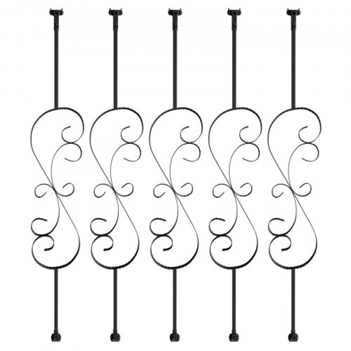 Μεταλλικά κάγκελα VEVOR Staircase, 44'' x 1/2" Διακοσμητικές άξονες από γαλβανισμένο χάλυβα, 5 Pack S Shape Deck Baluster, Κοίλο σατέν μαύρο σπειροειδές κιγκλίδωμα σκάλας με παπούτσια & βίδες